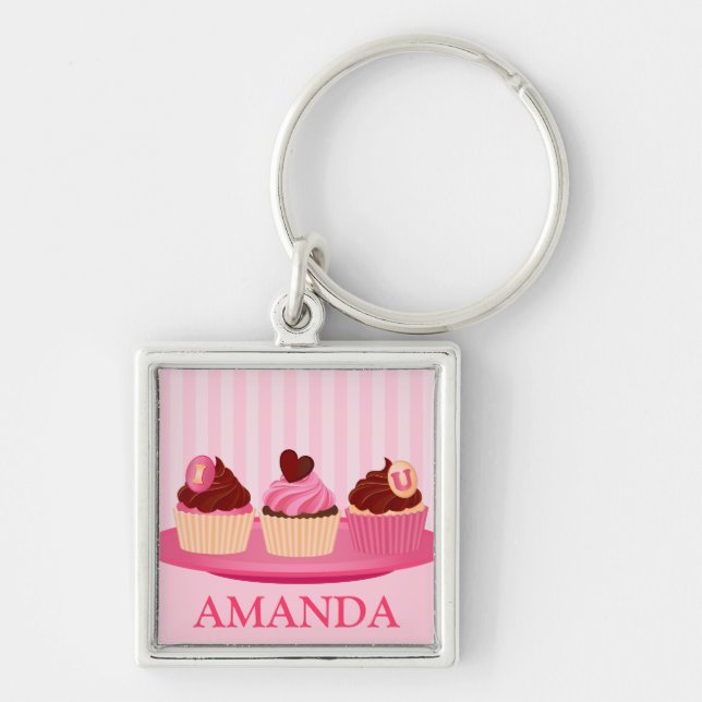 Pink Valentine's Day Cupcakes Key Ring (Front)