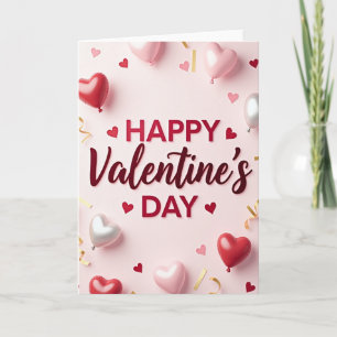 Pink Valentines Day Heart Balloon Card