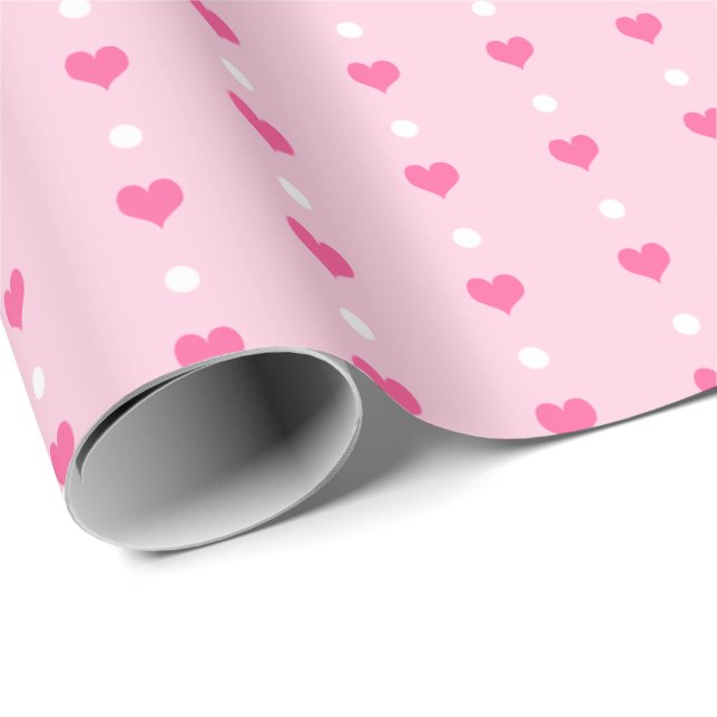 Pink Valentine's Day Hearts And Dots Pattern Wrapping Paper (Roll Corner)