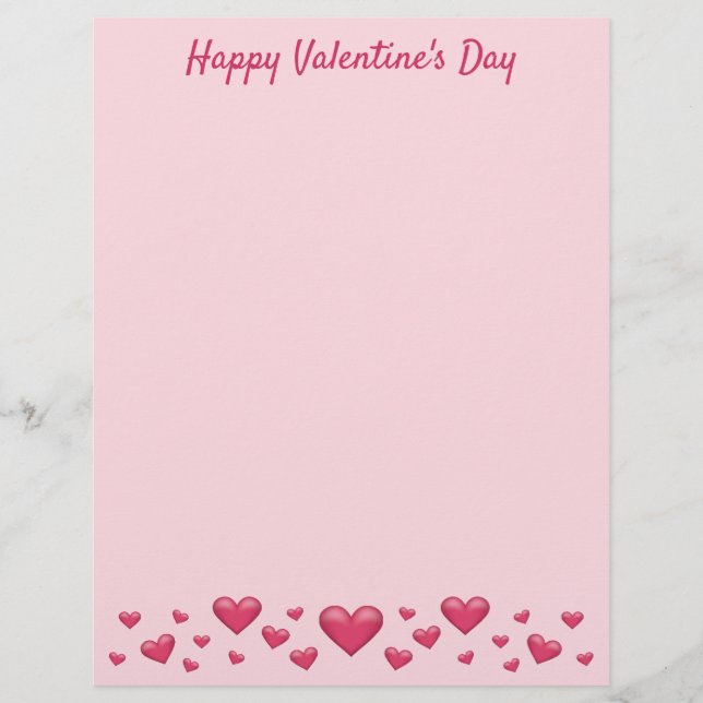 Pink Valentine's Day Hearts & Custom Text Custom Letterhead (Front)