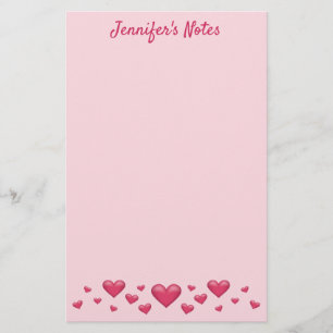 Pink Valentine's Day Hearts & Custom Text Stationery