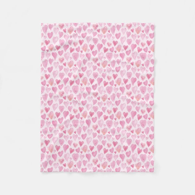 Pink Valentines Day Love Heart pattern Fleece Blanket (Front)