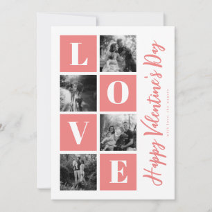 Pink Valentine's Day LOVE Photo Grid Holiday Card