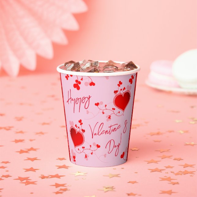 Pink - Valentine's Day Party Red Heart  Paper Cups (Insitu)