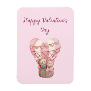 Pink Valentine's Day teddy bear hot air balloon Ca Magnet