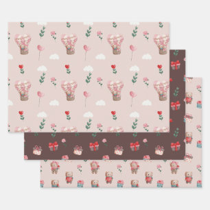 Pink Valentine's Day teddy bear romantic balloon Wrapping Paper Sheet