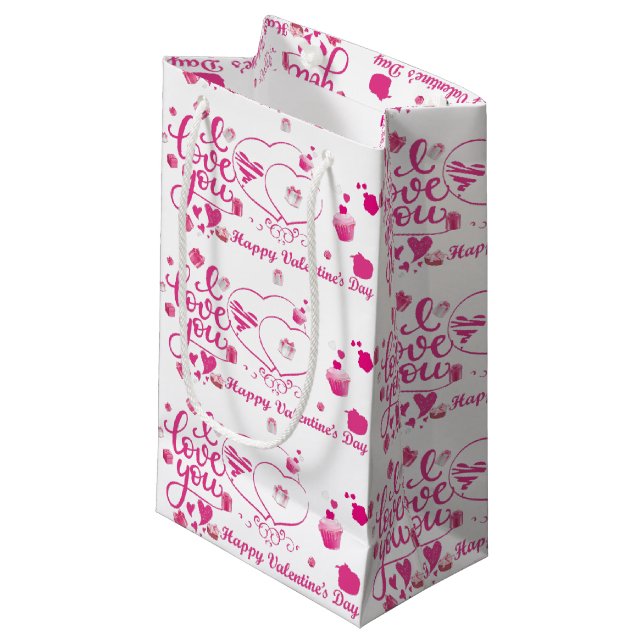 Pink Valentine's Gift Bag - Small, Glossy (Front Angled)