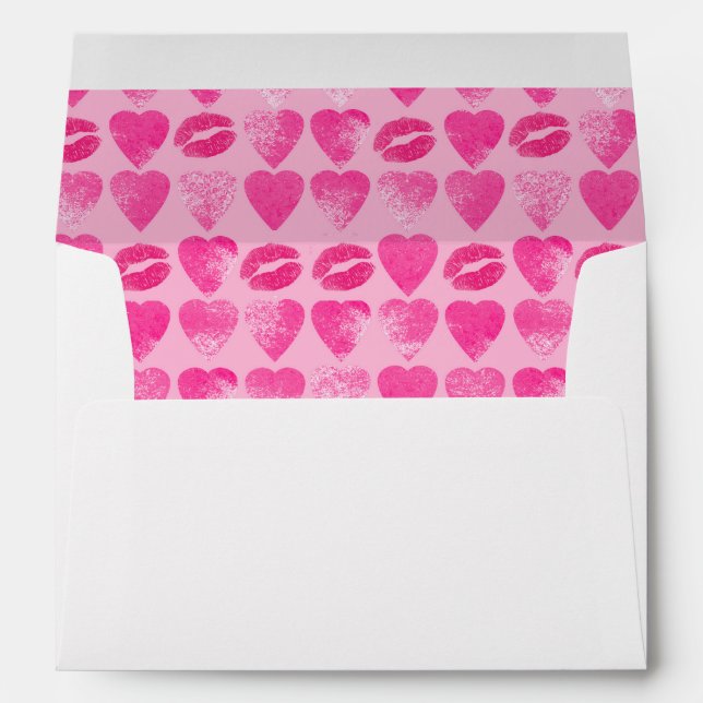 Pink Valentines Lips and hearts watercolor pattern Envelope (Back (Bottom))