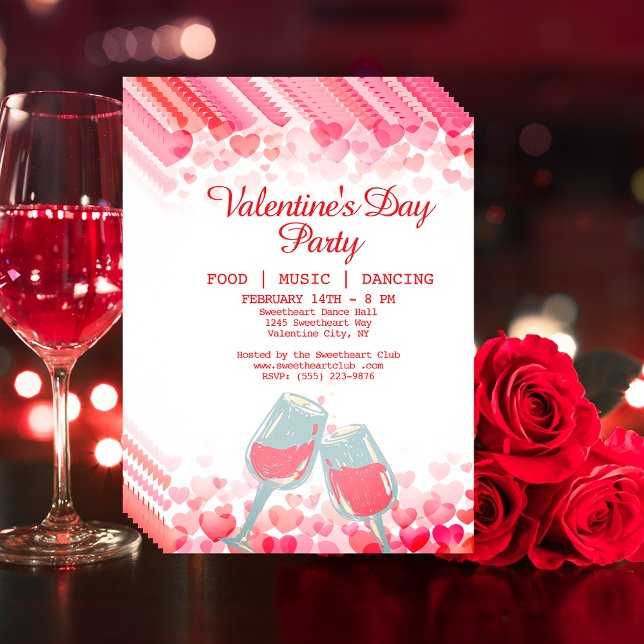Pink Valentine's Party Food Music Dancing Club Flyer (Pink Valentine's Party Food Music Dancing Club Flyer)