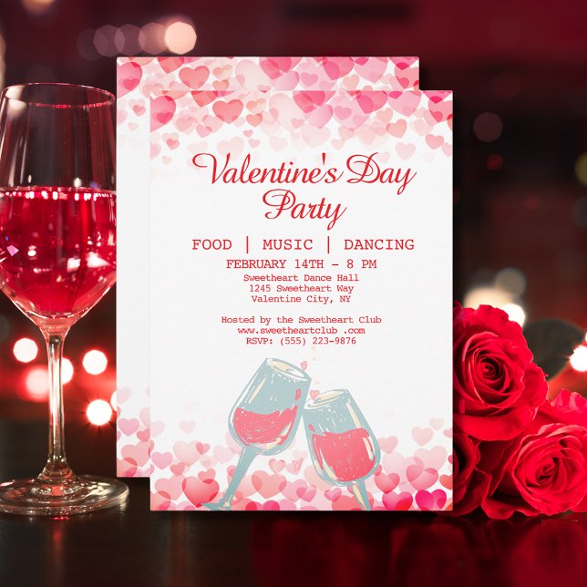 Pink Valentine's Party Food Music Dancing Club Invitation (Pink Valentine's Party Food Music Dancing Club Invitation)