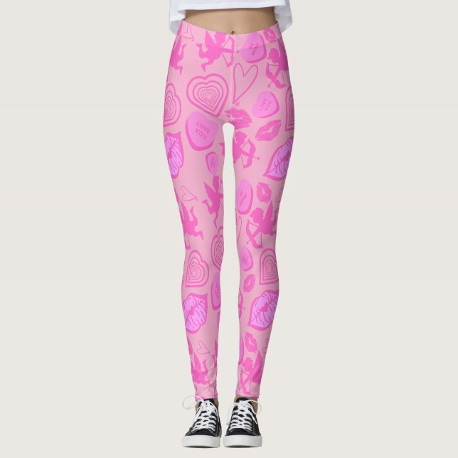 Pink Valentine's Pattern Leggings (Front)