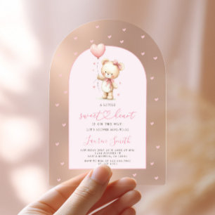 Pink Valentines Teddy Bear Baby Shower Girl Acrylic Invitations
