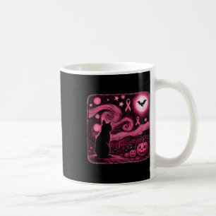 Pink Van Gogh Cat Halloween Breast Cancer Awarenes Coffee Mug