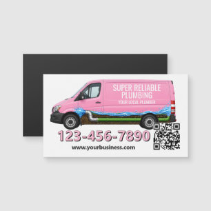 Pink Van Local Plumber Business Fridge Magnet