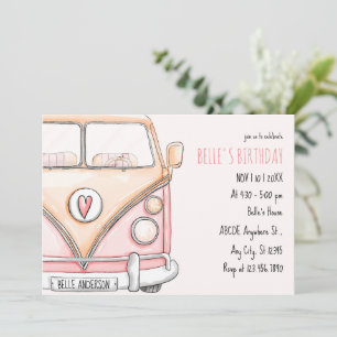 Pink van vintage invitation
