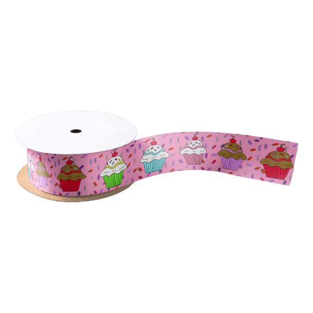 Pink Vanilla Cupcakes and red and purple Sprinkles Satin Ribbon (Spool)