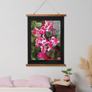 Pink Variegated Cyclamen with Black Border Hanging Tapestry