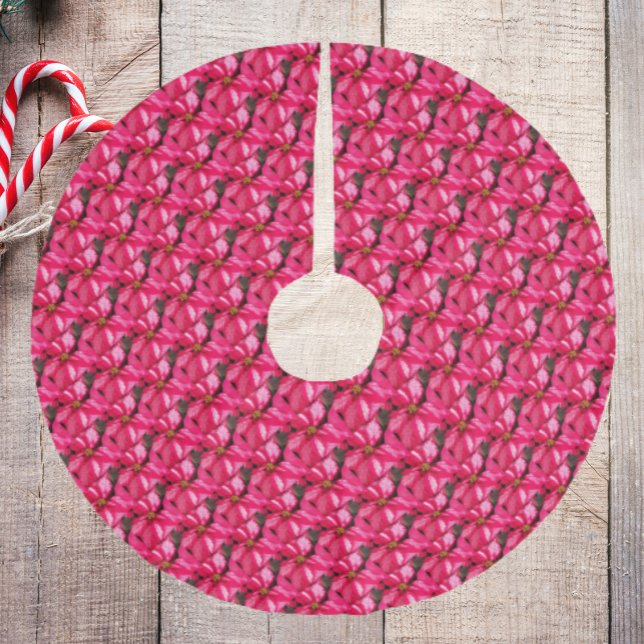 Pink Variegated Poinsettia Pattern Brushed Polyester Tree Skirt (In Situ)