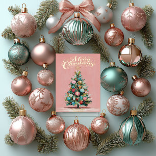 Pink Velvet Christmas Tree Foil Holiday Card