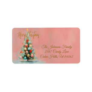 Pink Velvet Christmas Tree Holiday Address Label