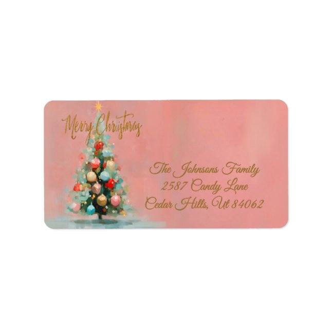 Pink Velvet Christmas Tree Holiday Address  Label (Front)