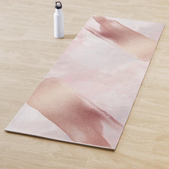 Pink Venetian Rose Gold Abstract Watercolor Yoga Mat (In Situ)