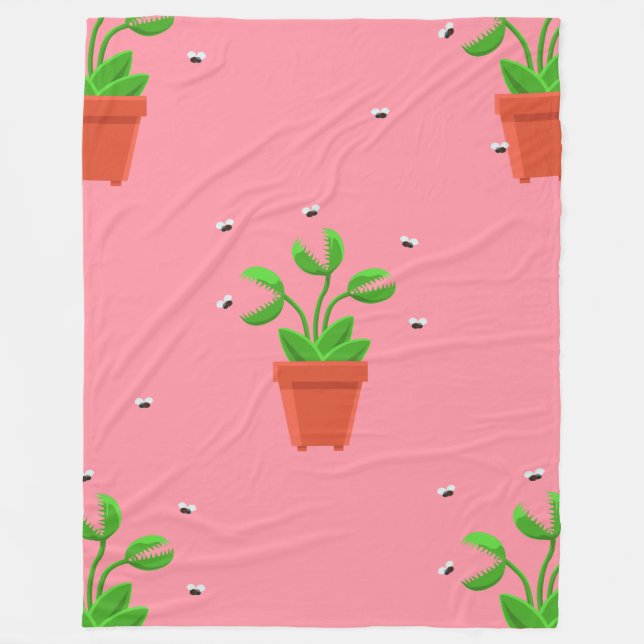 pink venus fly trap fleece blanket (Front)