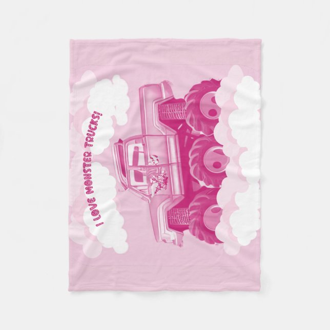 Pink Version I Love Monster Trucks Image      Fleece Blanket (Front)