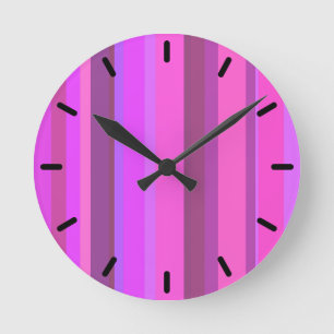 Pink vertical stripes round clock