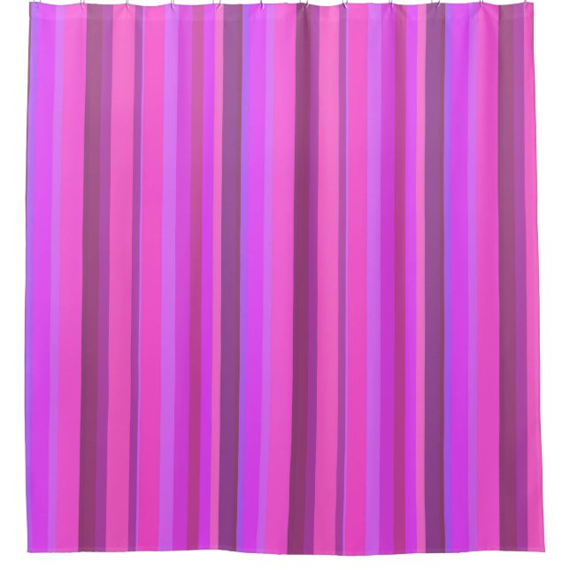 Pink vertical stripes shower curtain (Front)