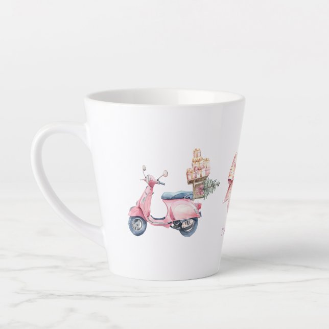 Pink Vespa Christmas Shopping Trip  Latte Mug (Left)