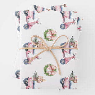 Pink Vespa Christmas Shopping Wrapping Paper Sheet