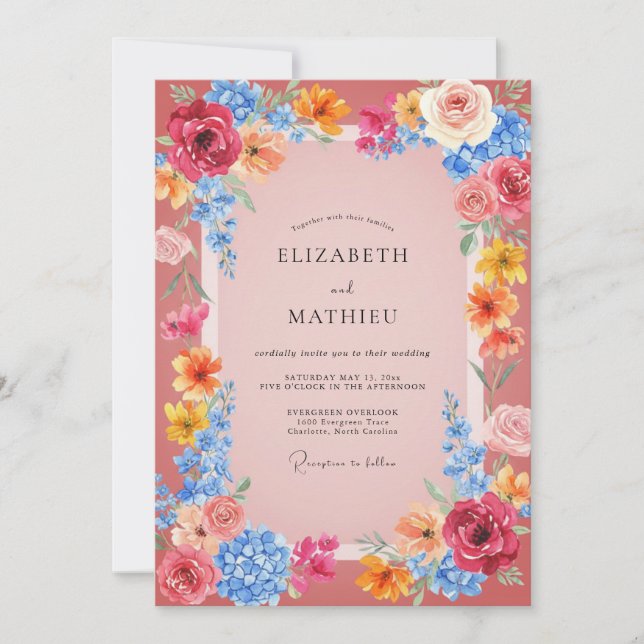 Pink Vibrant Floral Wedding Invitation (Front)
