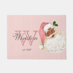 Pink Victorian Black Santa Claus Monogram Doormat