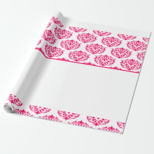 Pink Victorian damask on white Wrapping Paper