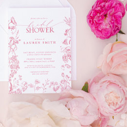 Pink Victorian Floral Elegant Bridal Shower Invitation