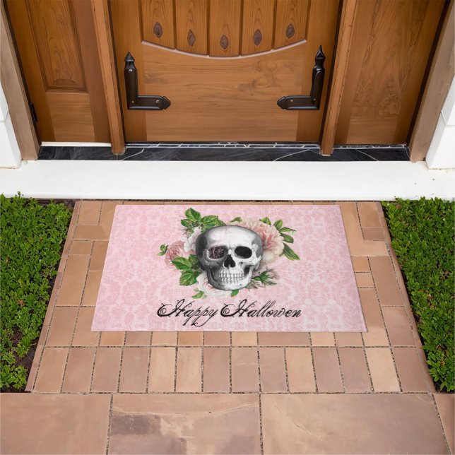 Pink Victorian Gothic Skull Halloween  Doormat (Outdoor)