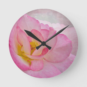 Pink Victorian Rose Round Clock