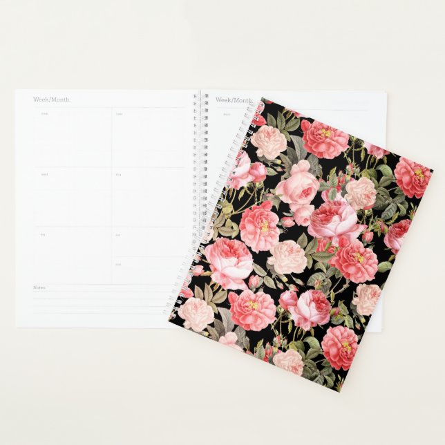 Pink Victorian Roses on Black Pattern Planner (Display)