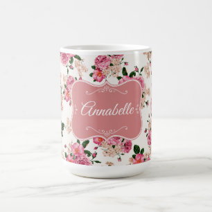 Pink Victorian Roses Personalize Coffee Mug