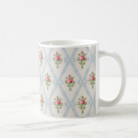 Pink Victorian Roses w/Blue Ribbon Lattice