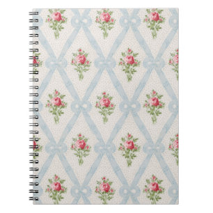 Pink Victorian Roses w/Blue Ribbon Lattice Notebook