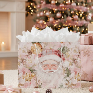 Pink Victorian Santa Claus Christmas Holiday Large Gift Bag