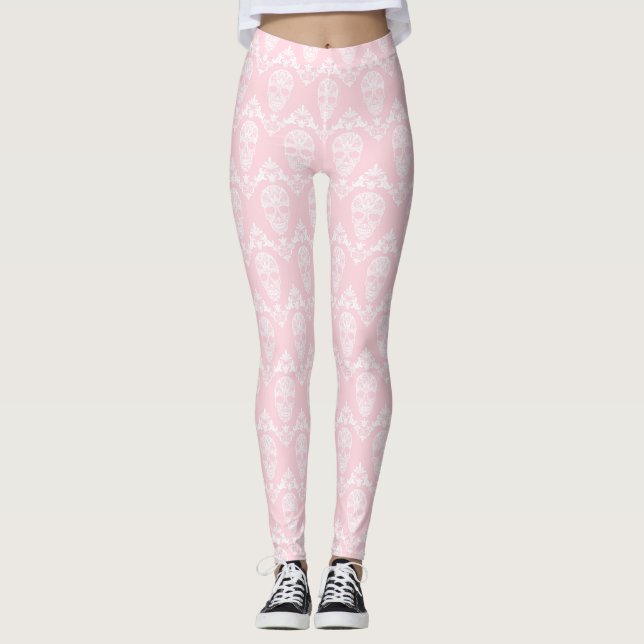 pink victorian skulls leggings (Front)