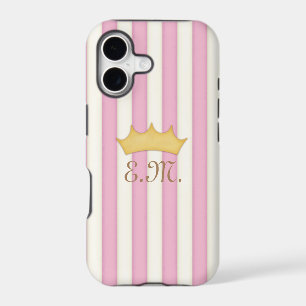 Pink Victorian Stripes Crowned Monogram Princess