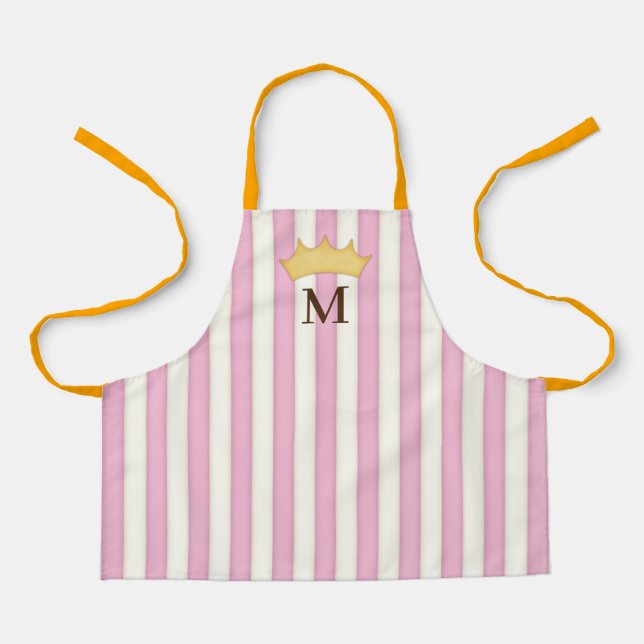 Pink Victorian Stripes Crowned Monogram Princess A Apron (Front)