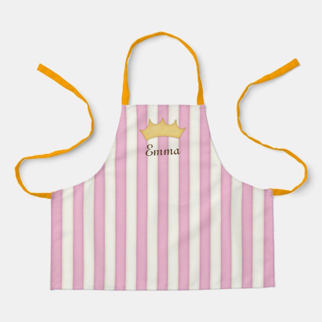 Pink Victorian Stripes Personalised Name Princess Apron (Front)