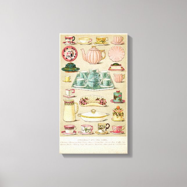 Pink Victorian Tea Service, Vintage Wall Art (Front)