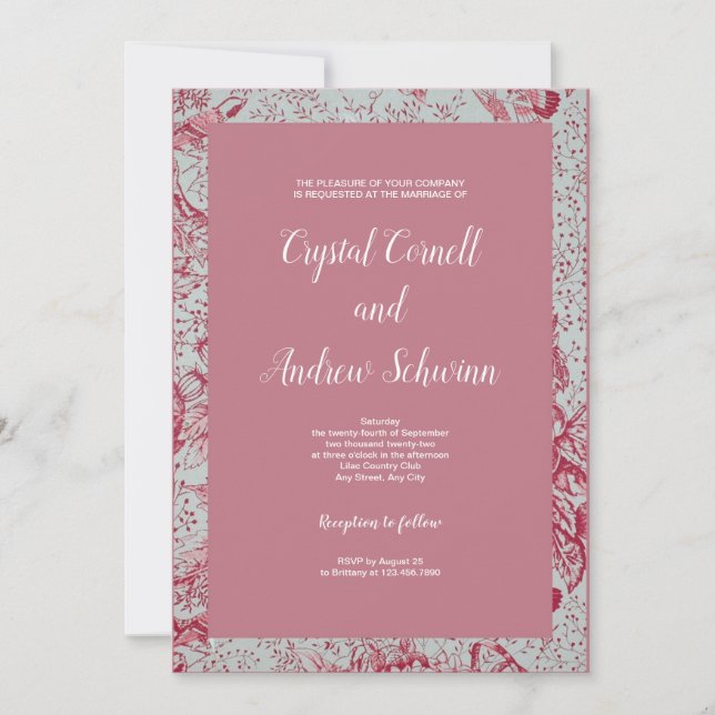 Pink Victorian Wedding Invitation (Front)