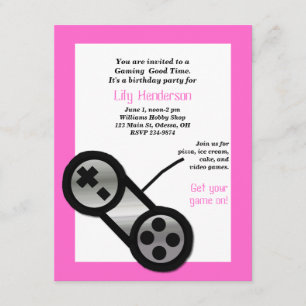 Pink Video Gaming Party Invitation